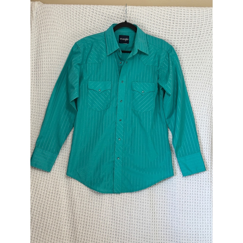 Wrangler Teal Pinstripe Western‎ Snap Button Long Sleeve Shirt Men's